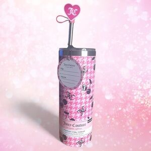 Juicy Couture 24oz Tumbler Lid Straw Topper Pink Cherries Insulated Hot Cold NWT